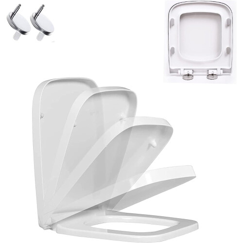 White Square Toilet Seat, Soft Close Toilet Seat, Top Fix Adjustable