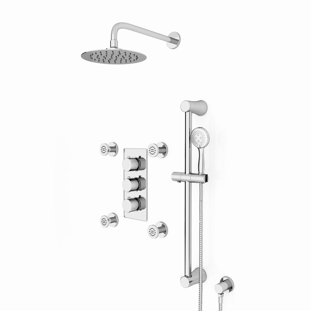 Nes Home Round 3 Way Concealed Shower Mixer Valve,Shower head,handset Rail kit,Body Jets