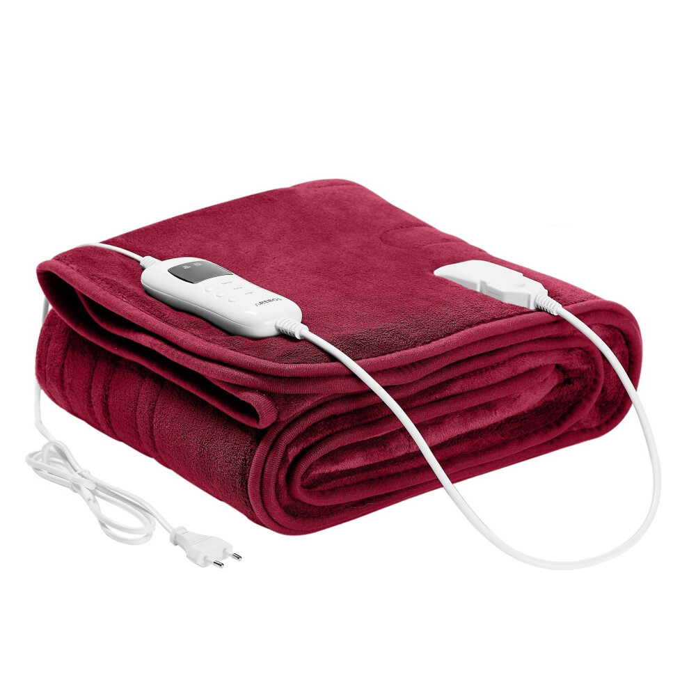 AREBOS Electric Blanket 160x120cm | heated blanket | machine washable | preheating function| 9 heat settings| incl. removable controller | Bordeaux