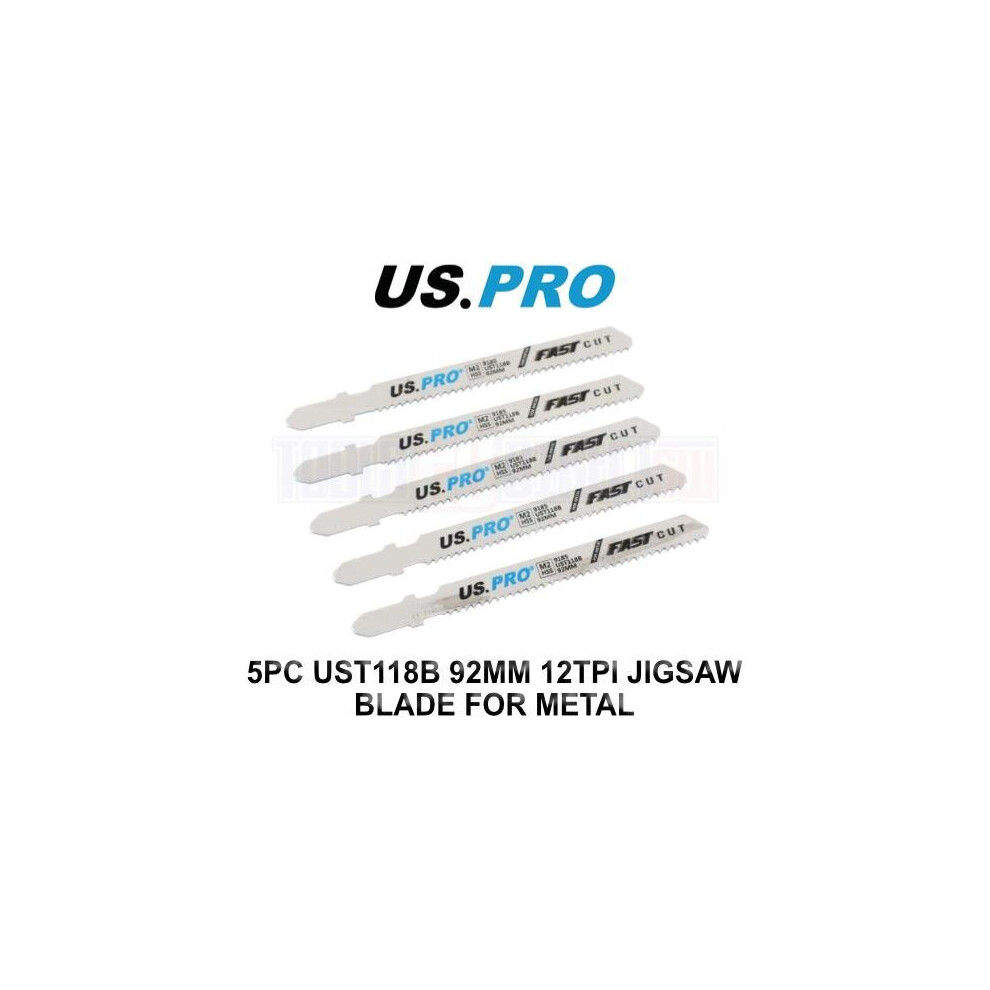 US PRO Tools 5pc UST118B 92mm 12TPI Jigsaw Blade For Metal 9185