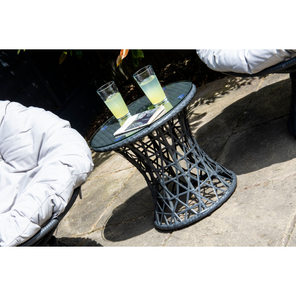 SH&G Grey Rattan 50cm glass top side table