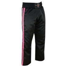 ( 4/170 cm) LADIES BLACK SATIN KICKBOXING TROUSER - WITH 2 PINK STRIPES