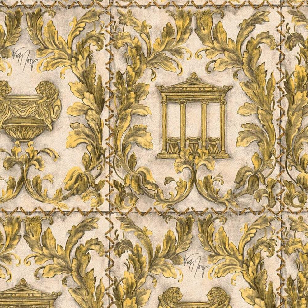 Wolfgang Joop Greek Temple Gold Glitter Wallpaper Beige Paste The Wall Vinyl 4051315319857