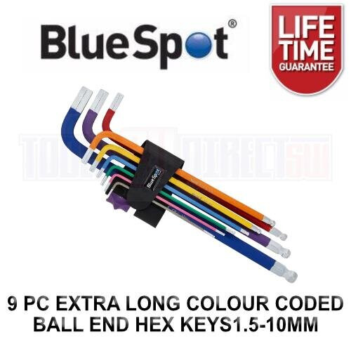 BlueSpot BlueSpot 9pc Extra Long Colour Coded Ball End Metric Hex Key Set 1.5-10mm 15301