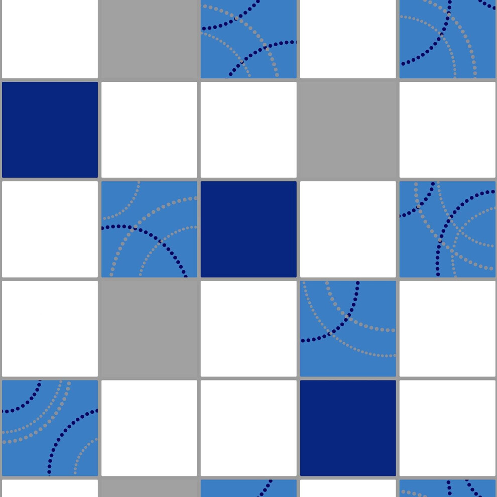 Debona Blue White Dotty Tiled Wallpaper Modern Contemporary Kitchen Bathroom