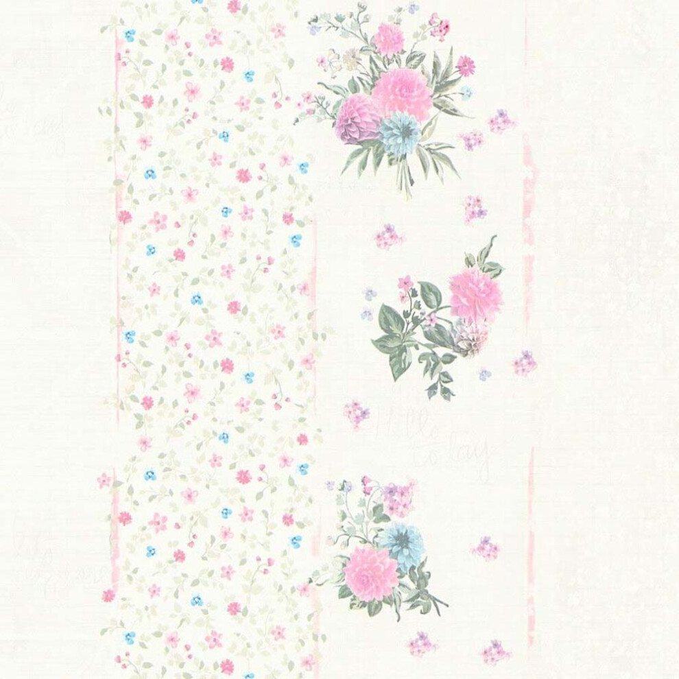 AS Creation Floral Stripes Grey Pink Flowers Paste The Wall Textured Vinyl