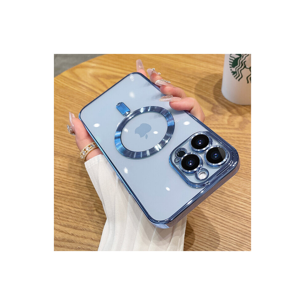 Photos - Case  Transparent Magnetic Wireless Charging  For iPhone 14 13 12 11 Pro Max plus Plating Soft Co(For iPhone 11, Sierra Blue)