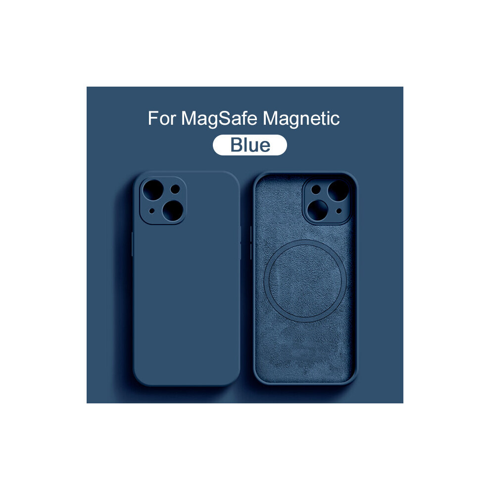 (For iPhone 13 Pro, Blue) Magnetic Liquid Silicone Case For iPhone 14 12 13 Pro Max Plus For Magsafe Wireless Charging Cases Cover