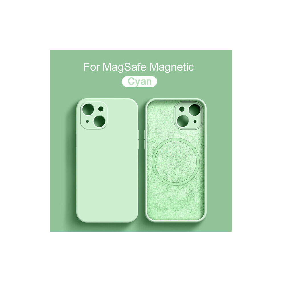 (For iPhone 12 Pro, Cyan) Magnetic Liquid Silicone Case For iPhone 14 12 13 Pro Max Plus For Magsafe Wireless Charging Cases Cover