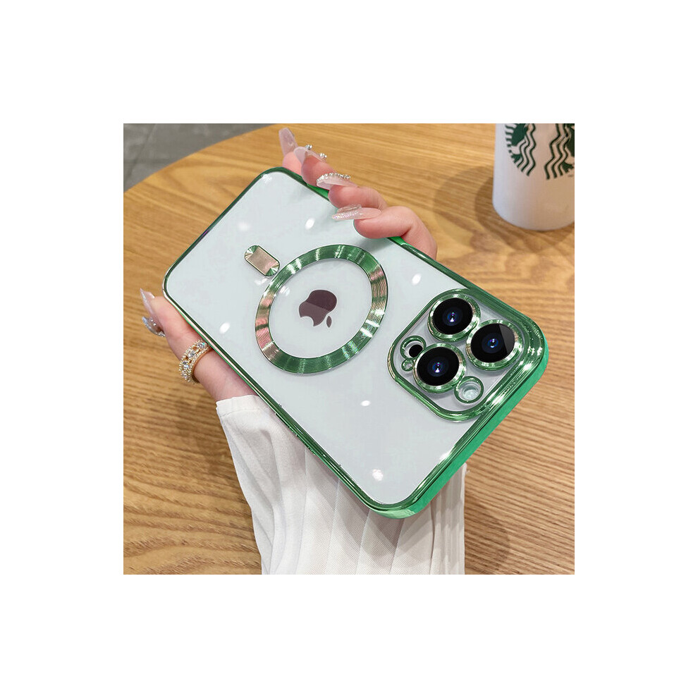 Photos - Case Transparent Magnetic Wireless Charging For iPhone 14 13 12 11 Pro Max plus Plating Soft Cove(For iPhone 12 Pro, Green)
