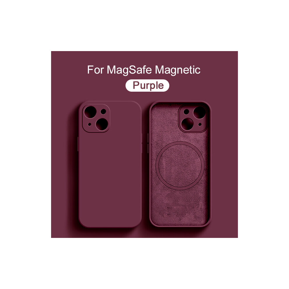 (For iPhone 14, Purple) Magnetic Liquid Silicone Case For iPhone 14 12 13 Pro Max Plus For Magsafe Wireless Charging Cases Cover