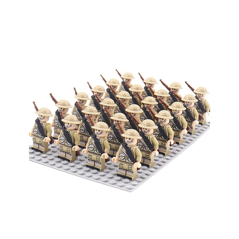 Sunvivid (British Army-B) Set 24Pc Wwii Army Military Mini Figures Building Kit Fit For Lego