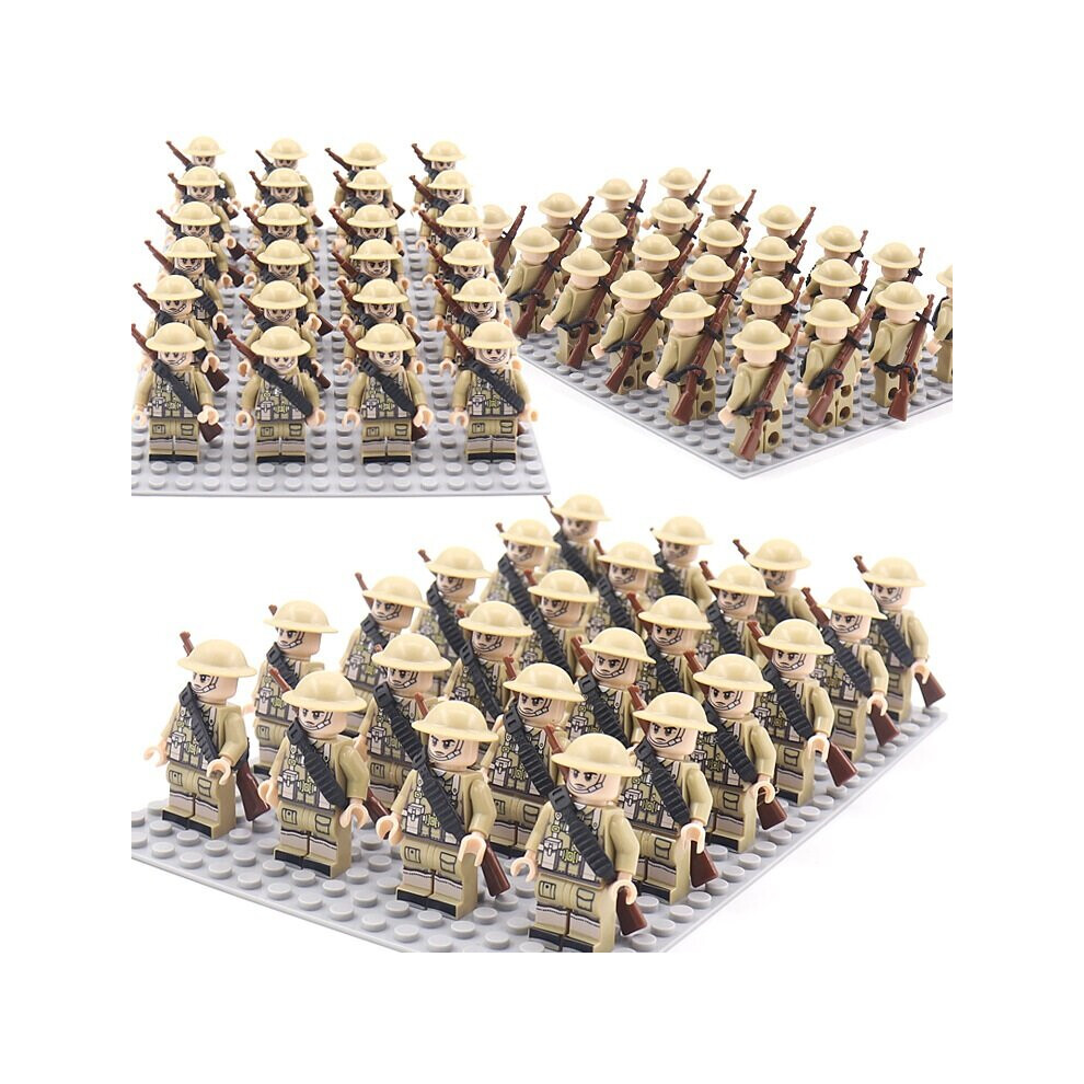 (British Army-A) Set 24pc WWII Army Military Mini Figures Building Kit fit for Lego