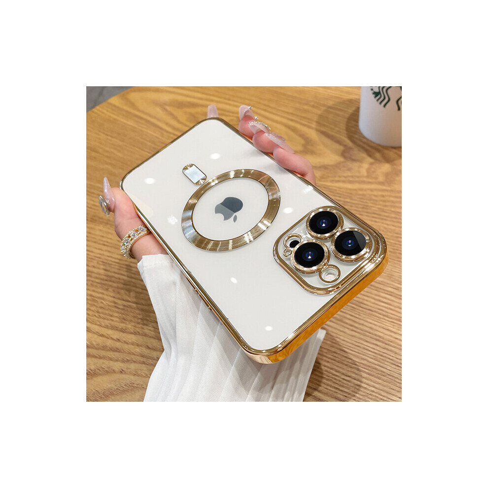 (For iPhone 11Pro Max, Gold) Fashion Transparent Magnetic Wireless Charging Case For iPhone 14 Plus 13 12 11 Pro Max