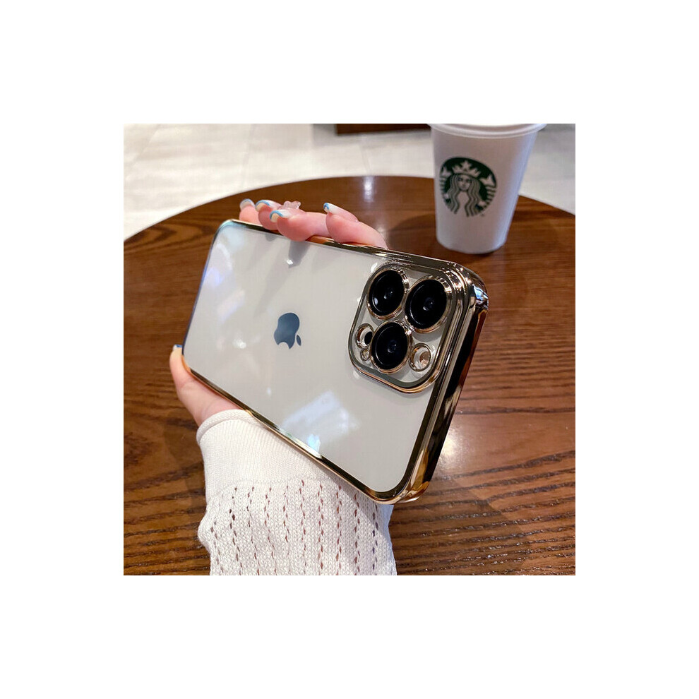 Photos - Case  Luxury Plating Square Clear Phone  For iPhone 12 13 14 Pro Max Plus Silicone Frame S(For iPhone 14Pro MAX, Sierra Blue)