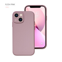 (For iphone 12, FLESH PINK) Phone Case For IPhone 12 13 14 Pro Max Plus Contracted Pure Color Shockproof Liquid Silicone Soft Back Cover