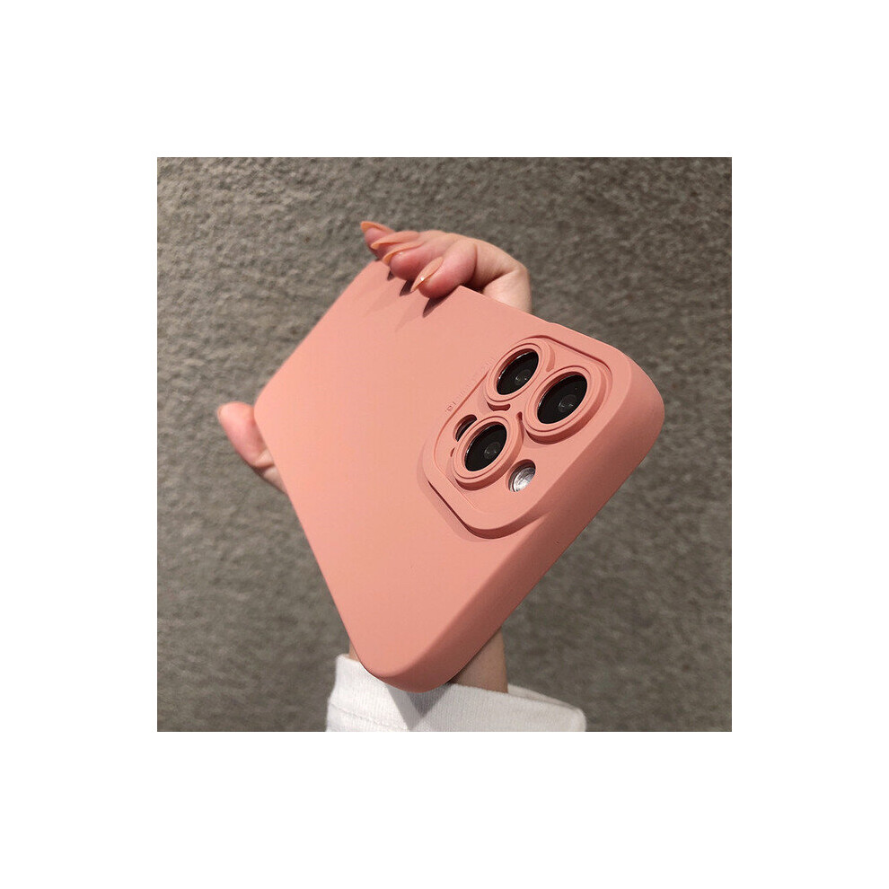 (For iPhone 12 Pro, Pink) Matte Silicone Phone Case For iPhone 14 13 12 Pro Max PLUS Camera Lens Portector Soft Cover