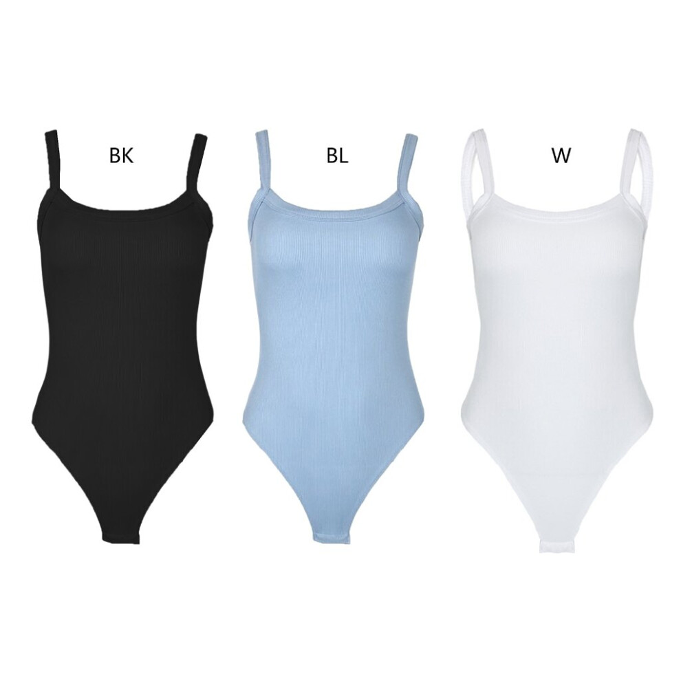 White, M) Women Slimming Thong Bodysuits Tank Top Spaghetti Strap