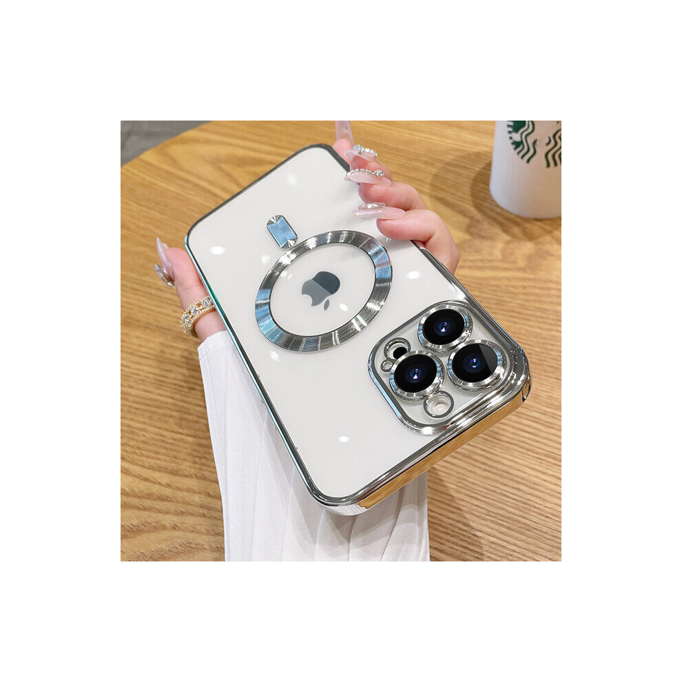 Photos - Case  Fashion Magnetic  For Magsafe For iPhone 14 13 12 Pro Max Plus Plating Clear Soft Silicone(For iPhone 14 Plus, Silver)