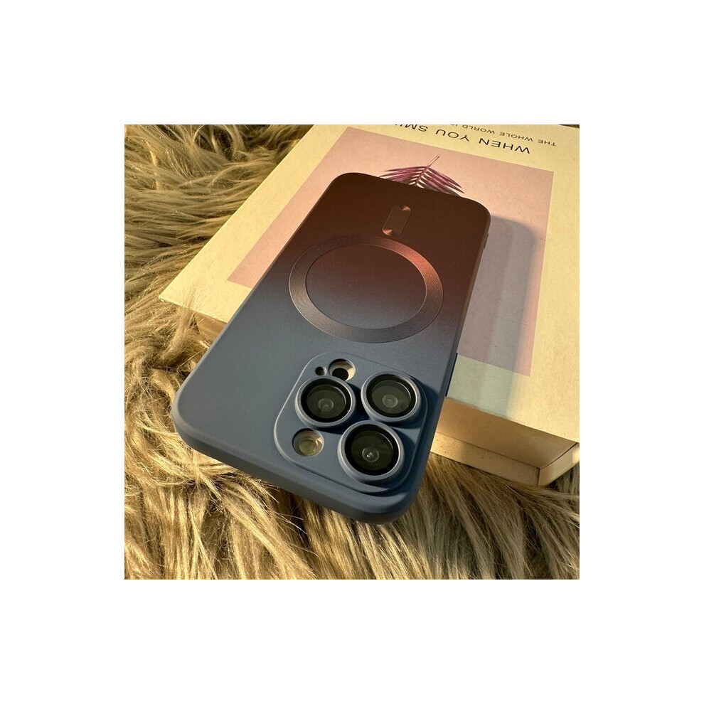 (For iPhone 14Pro Max, Gray) Luxury Magsafe Wireless Charge Gradient Pattern Phone Case For iPhone 11 12 13 14 Pro Max Plus Soft Magnetic Silicone Cover