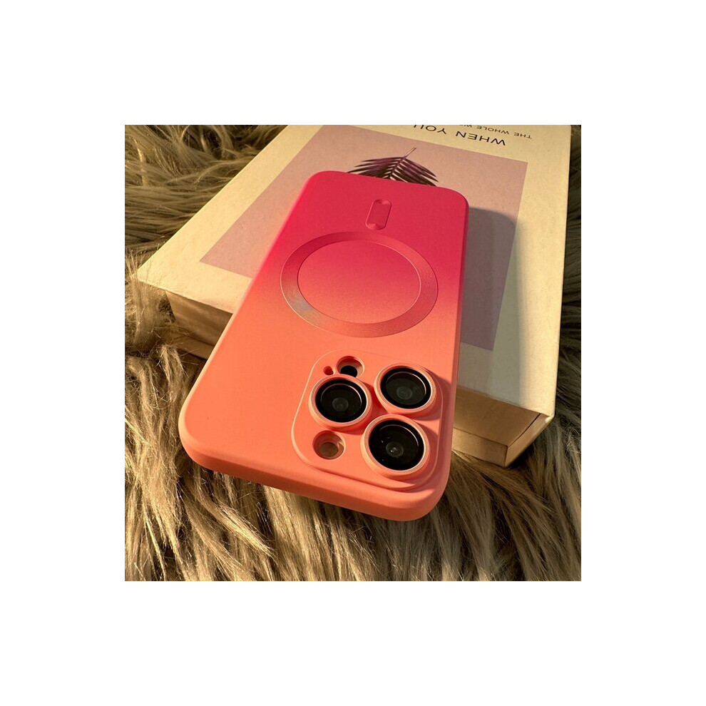 (For iPhone 14Pro Max, Pink) Luxury Magsafe Wireless Charge Gradient Pattern Phone Case For iPhone 11 12 13 14 Pro Max Plus Soft Magnetic Silicone Cover