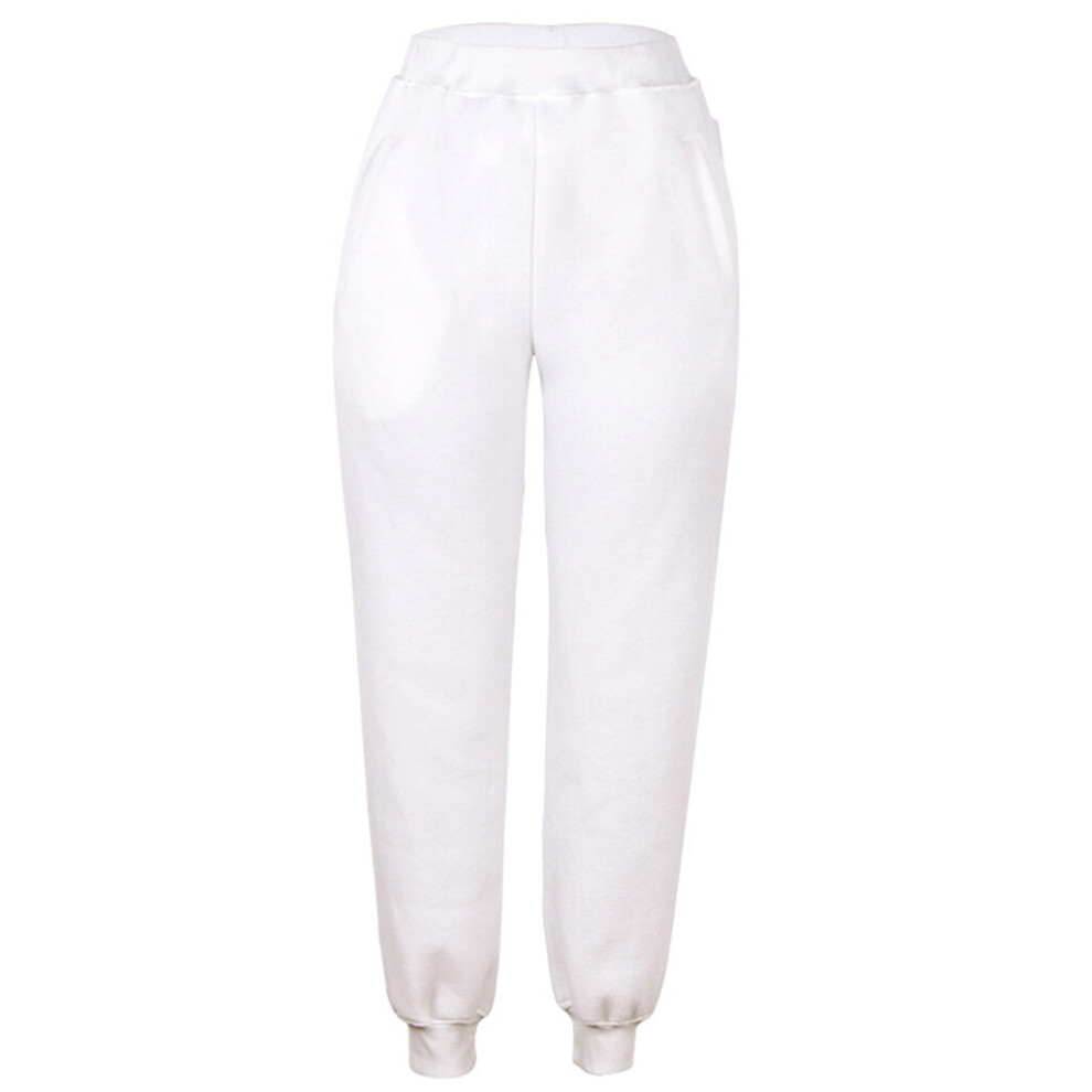 (White, L) Women High Waist Baggy Loose Jogger Pants Solid Color Warm Faux Fleece Lined Sweatpants Workout Sport Lounge Trousers