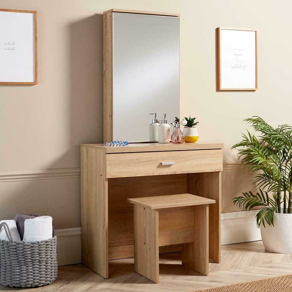 (Sonoma Oak) Home Source Berlin Dressing Table Set with Mirror