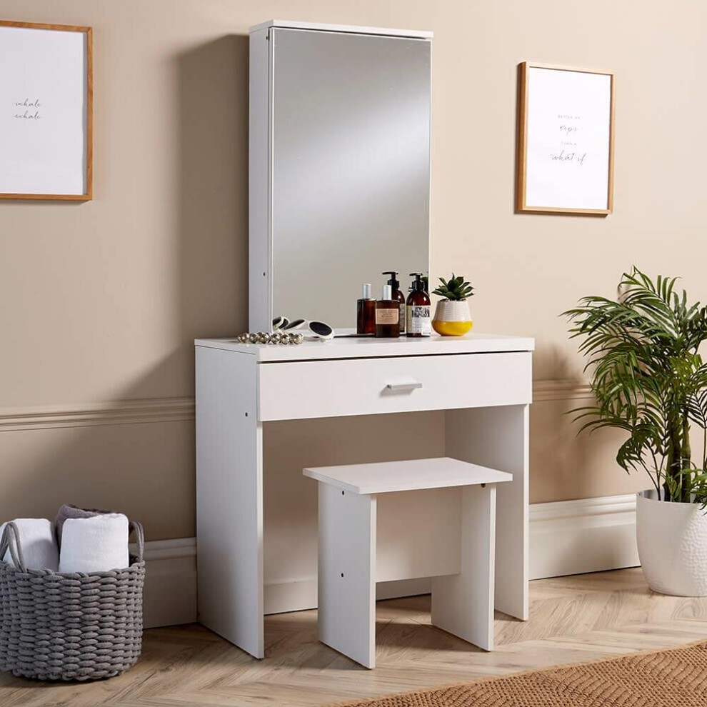 (White) Home Source Berlin Dressing Table Set with Mirror