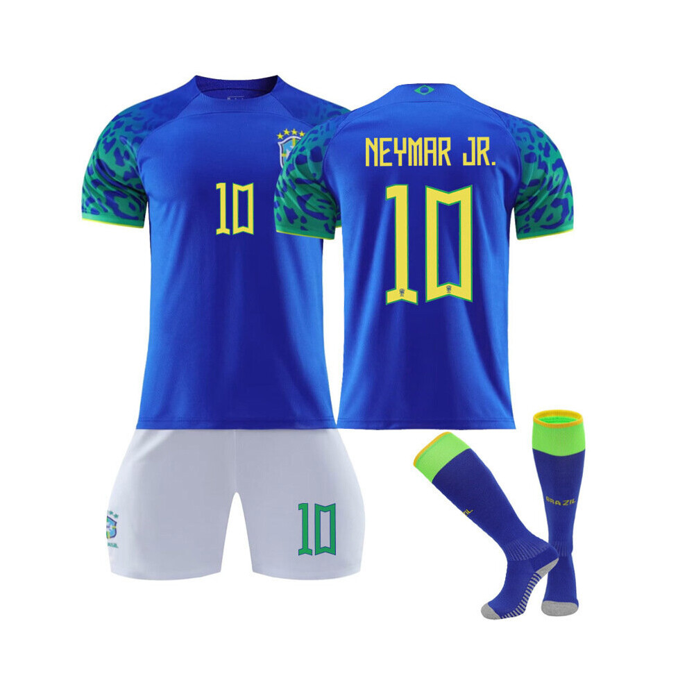 (26(140-150CM)) Neymar Jr #10 Brazil Away Jersey 2022/23 Soccer T-Shirt Shorts Kits Football 3-Pieces Sets 