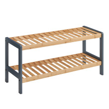 (GREY/NATURAL, 2 TIER) 2/3 Tier Bamboo Shoe Rack - Contemporary Shoe Organizer with Ample Storage