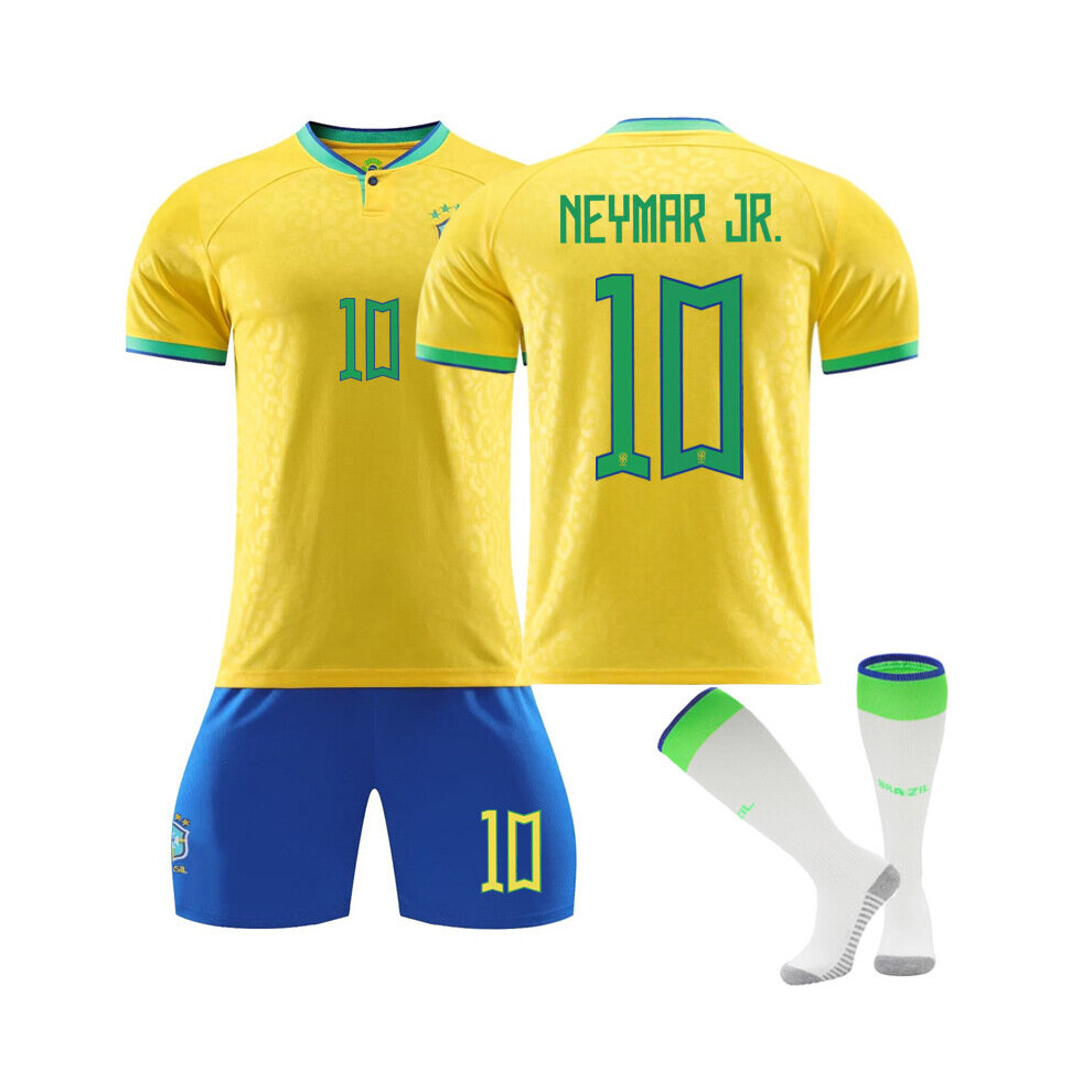 (26(140-150CM)) Neymar Jr #10 Brazil Home Jersey 2022/23 Soccer T-Shirt Shorts Kits Football 3-Pieces Sets 