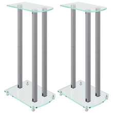 (silver) vidaXL Speaker Stands Holder Speaker Rack 2pcs Tempered Glass 3 Pillars Design