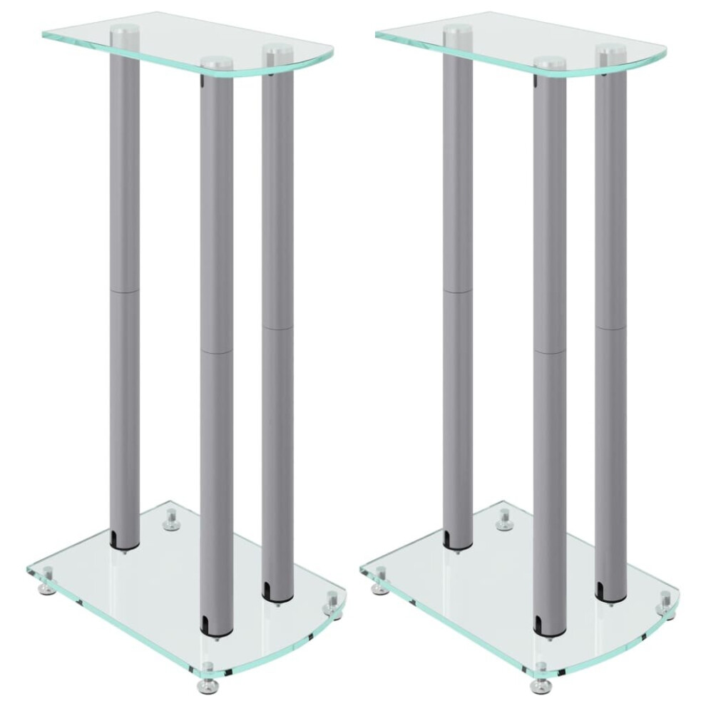 (silver) vidaXL Speaker Stands Holder Speaker Rack 2pcs Tempered Glass 3 Pillars Design