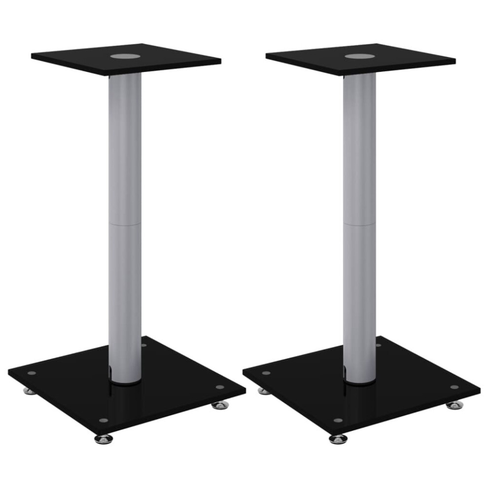 (black and silver) vidaXL Speaker Stands Speaker Floor Stand 2 pcs Tempered Glass 1 Pillar Design