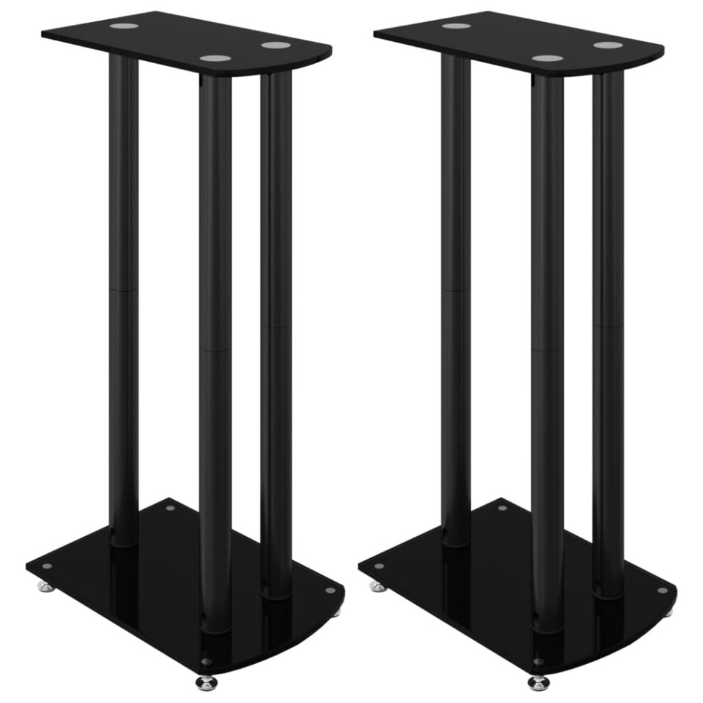 (black) vidaXL Speaker Stands Holder Speaker Rack 2pcs Tempered Glass 3 Pillars Design