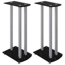 (black and silver) vidaXL Speaker Stands Holder Speaker Rack 2pcs Tempered Glass 3 Pillars Design