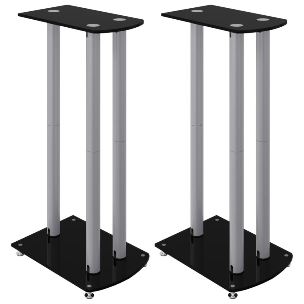 Vidaxl Black,Silver (Black And Silver) Speaker Stands Holder Speaker Rack 2Pcs Tempered Glass 3 Pillars Design