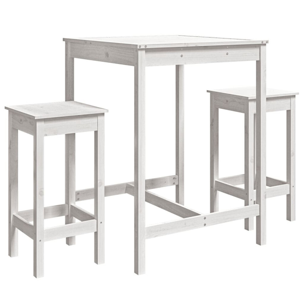 Vidaxl (White) Garden Bar Set Wooden Table And Chairs Pub Set 3 Piece Solid Wood Pine White