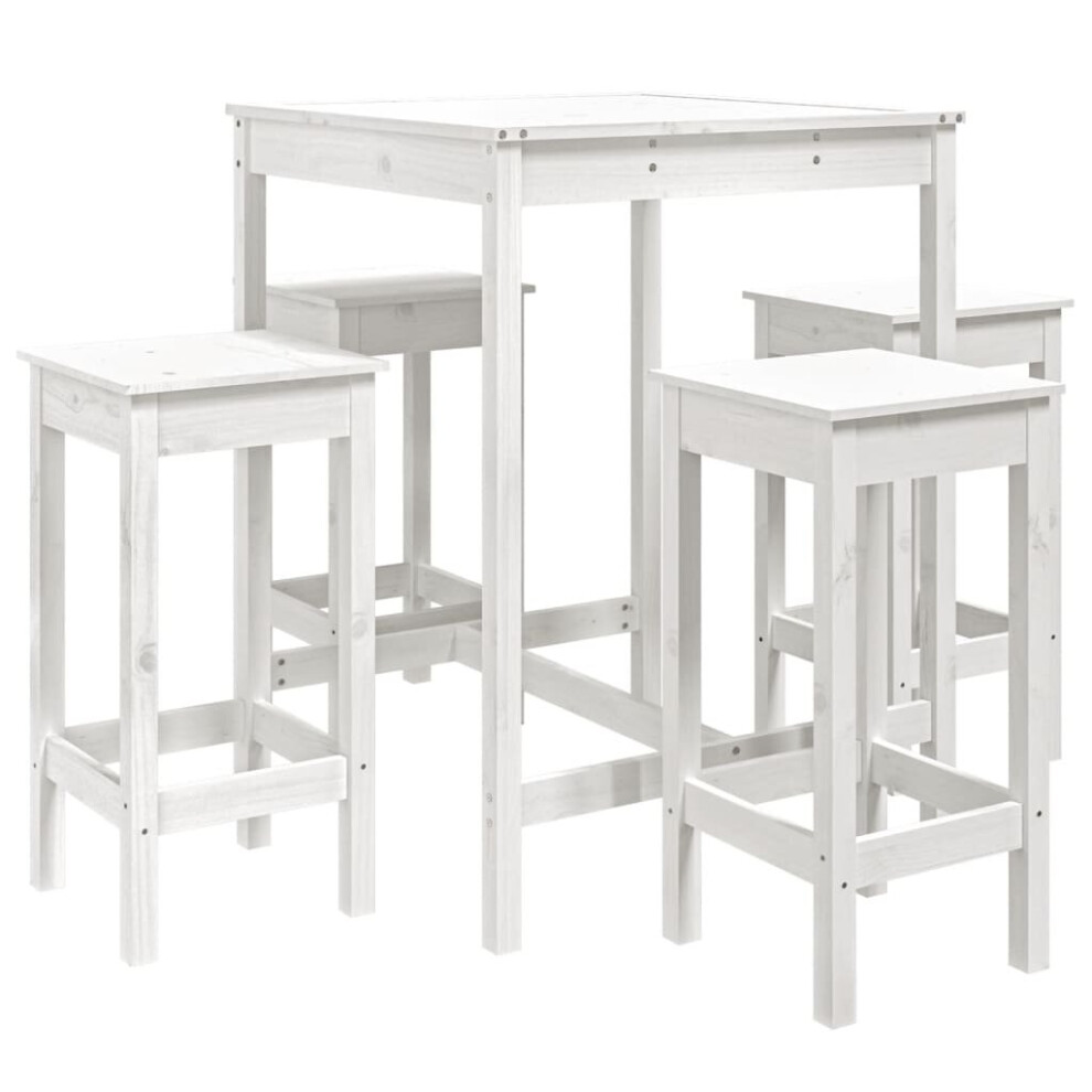 (white) vidaXL Garden Bar Set Wooden Table And Chairs Pub Set 5 Piece Solid Wood Pine