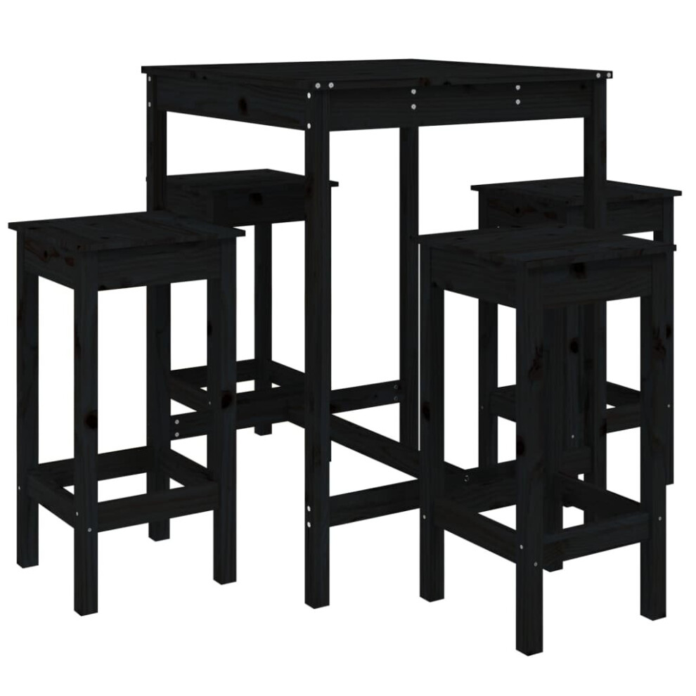 (black) vidaXL Garden Bar Set Wooden Table and Chairs Pub Set 5 Piece Solid Wood Pine