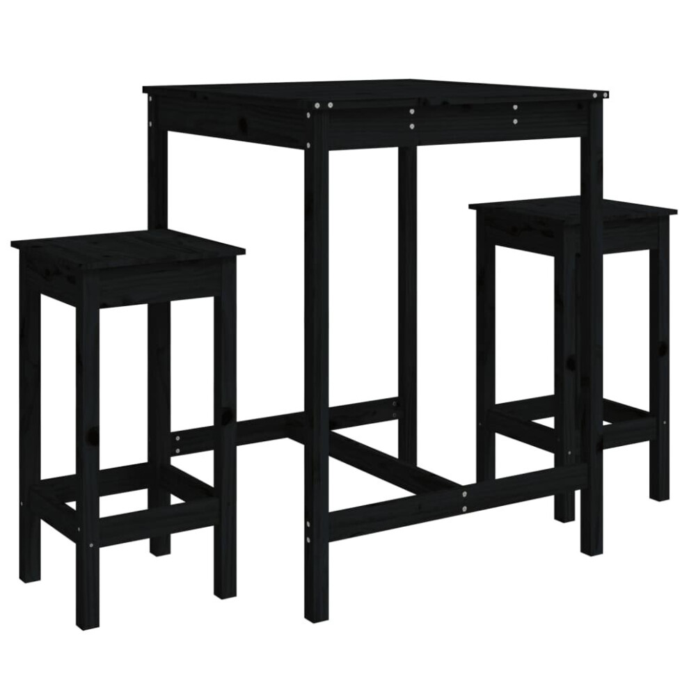 (black) vidaXL Garden Bar Set Wooden Table and Chairs Pub Set 3 Piece Solid Wood Pine