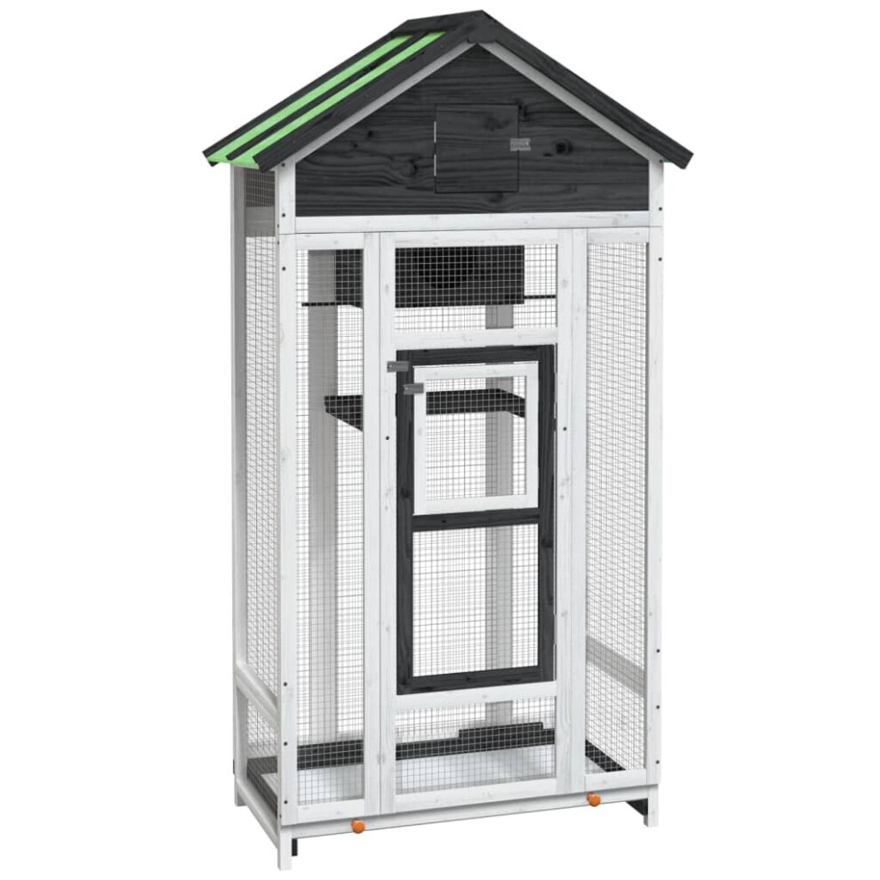Vidaxl (Grey) Bird House Wooden Bird Aviary Cage Finch Martin House Solid Wood Pine Grey