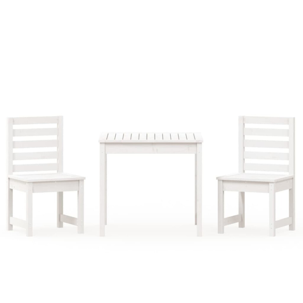 Vidaxl (White Pine) Garden Bistro Set Patio Table And Chair Wooden 3 Piece Solid Wood Pine