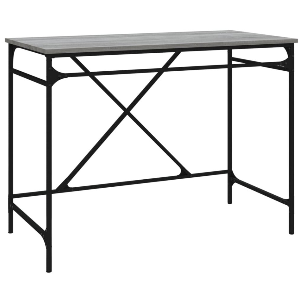 Vidaxl (Grey Sonoma) Desk Office Computer Desk Writing Desk Table Engineered Wood And Iron