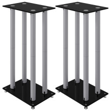(black and silver) vidaXL Speaker Stands Speaker Floor Stand 2pcs Tempered Glass 4 Pillars Design