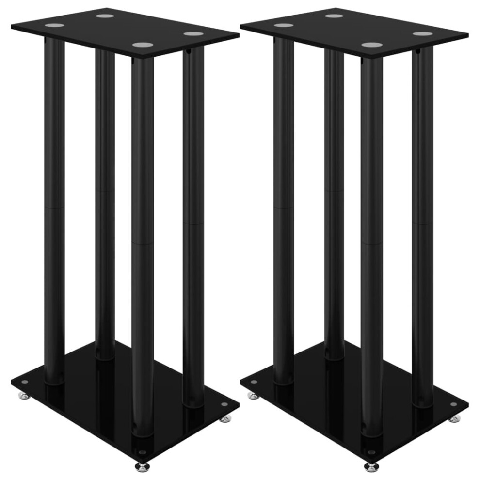 Vidaxl (Black) Speaker Stands Speaker Floor Stand 2Pcs Tempered Glass 4 Pillars Design