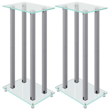 (silver) vidaXL Speaker Stands Speaker Floor Stand 2pcs Tempered Glass 4 Pillars Design