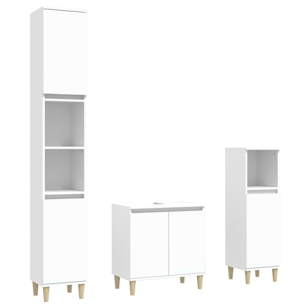 (white) vidaXL Bathroom Furniture Set Washroom Vanity Unit 3 Piece Engineered Wood