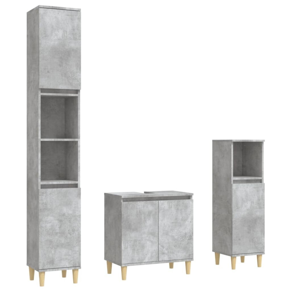 (concrete grey) vidaXL Bathroom Furniture Set Washroom Vanity Unit 3 Piece Engineered Wood