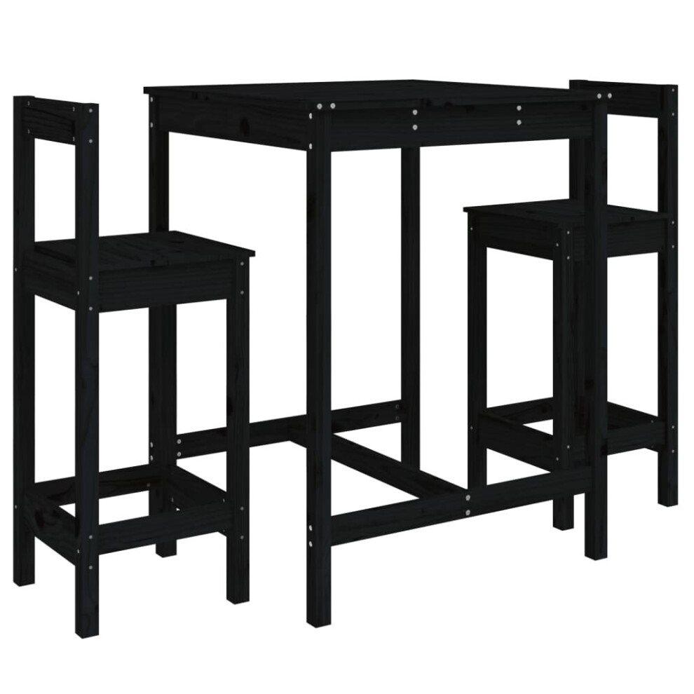 (black) vidaXL Garden Bar Set Wooden Table and Chairs Pub Set 3 Piece Solid Wood Pine